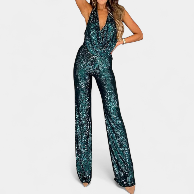 Gleame.-Gleame Jumpsuit - Pailletten met halternek en open rug