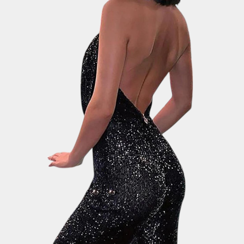 Gleame.-Gleame Jumpsuit - Pailletten met halternek en open rug