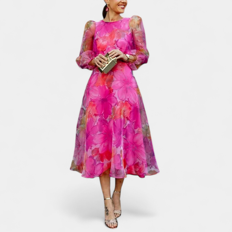 Gleame.-Gleame Jurk - Elegante jurk met bloemenprint en pofmouwen