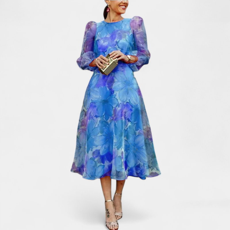 Gleame.-Gleame Jurk - Elegante jurk met bloemenprint en pofmouwen