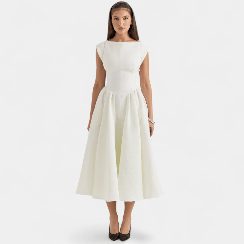 Gleame.-Gleame Jurk - Elegante midi dress met gestructureerde rok