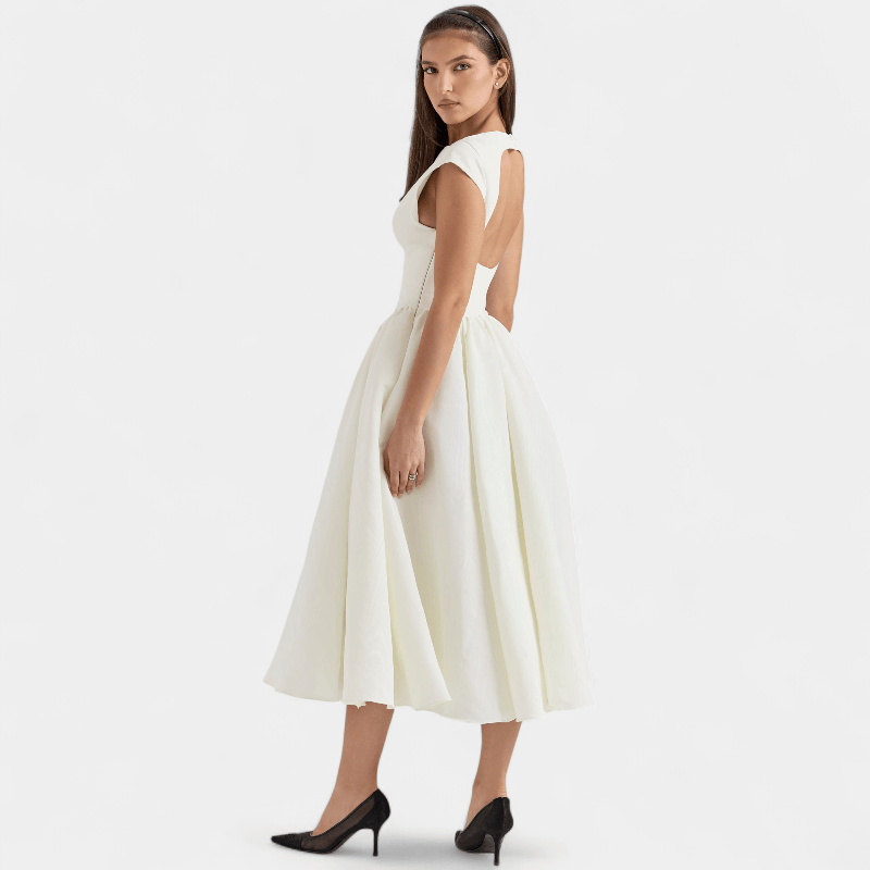 Gleame.-Gleame Jurk - Elegante midi dress met gestructureerde rok