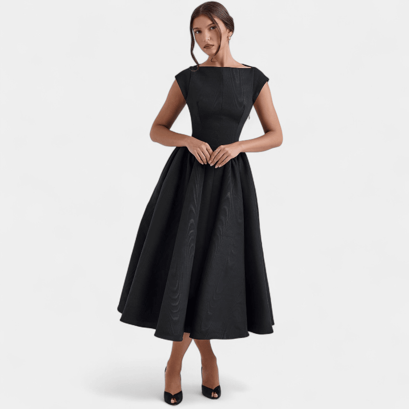 Gleame.-Gleame Jurk - Elegante midi dress met gestructureerde rok