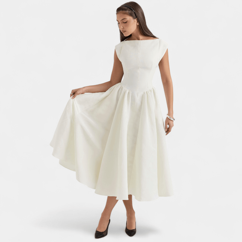Gleame.-Gleame Jurk - Elegante midi dress met gestructureerde rok