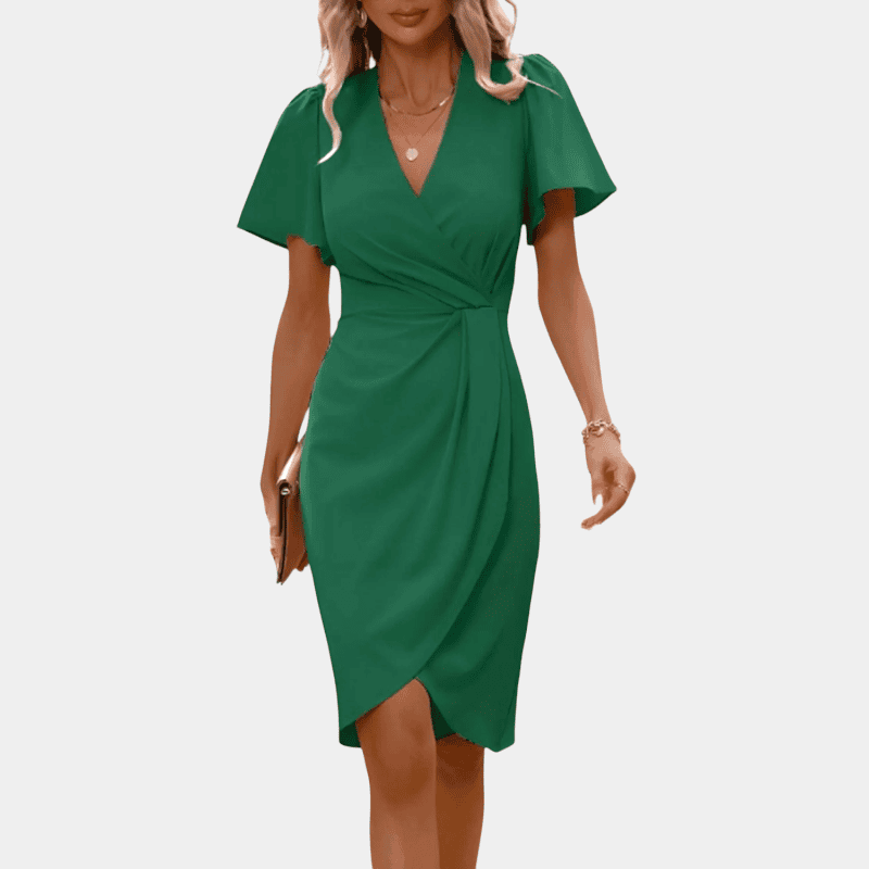 Gleame.-Gleame Jurk - Elegante midi dress met korte mouwen voor feestelijke en chique gelegenheden