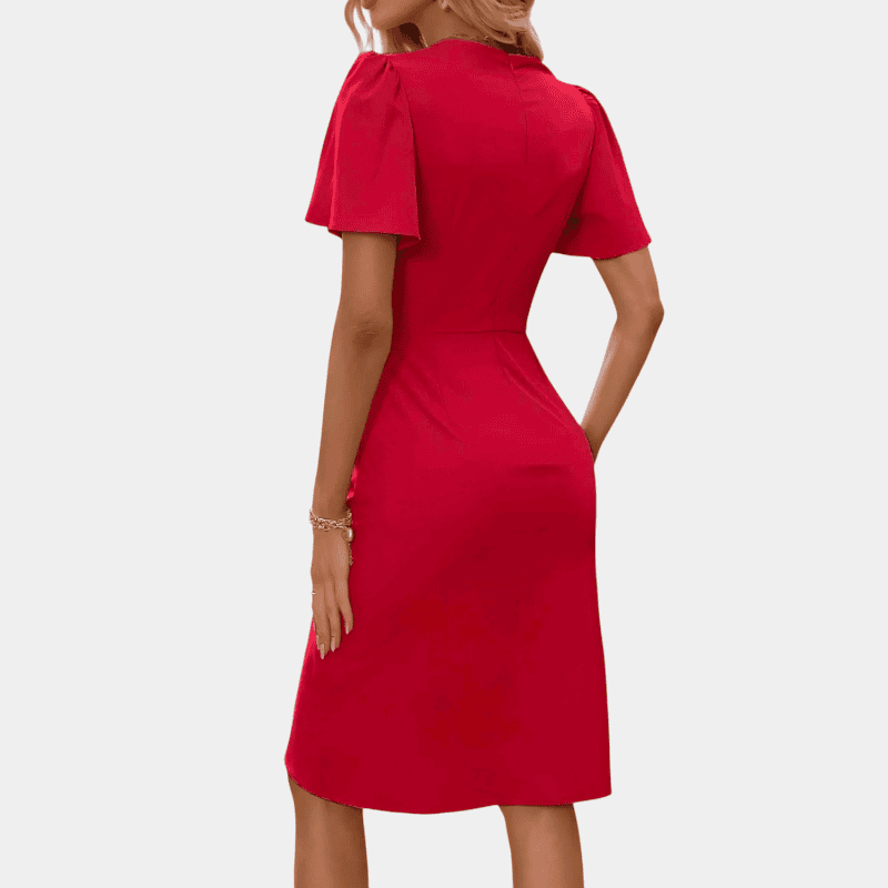 Gleame.-Gleame Jurk - Elegante midi dress met korte mouwen voor feestelijke en chique gelegenheden