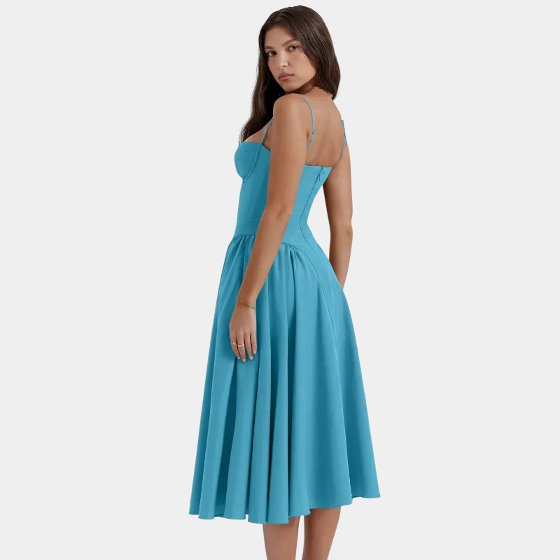 Gleame.-Gleame Jurk - Elegante midi-jurk met smalle bandjes en aansluitend lijfje voor een verfijnde look