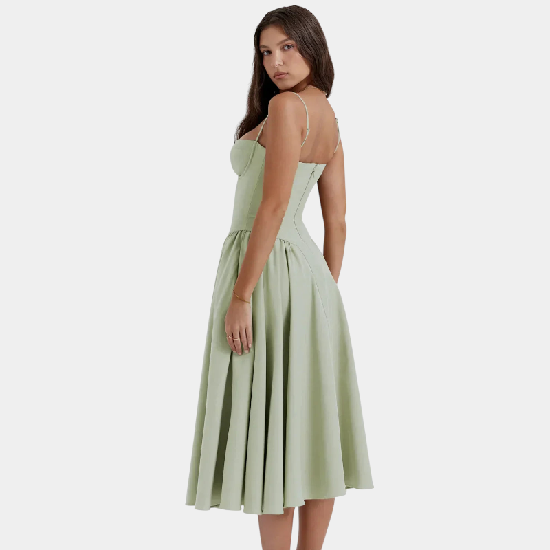 Gleame.-Gleame Jurk - Elegante midi-jurk met smalle bandjes en aansluitend lijfje voor een verfijnde look