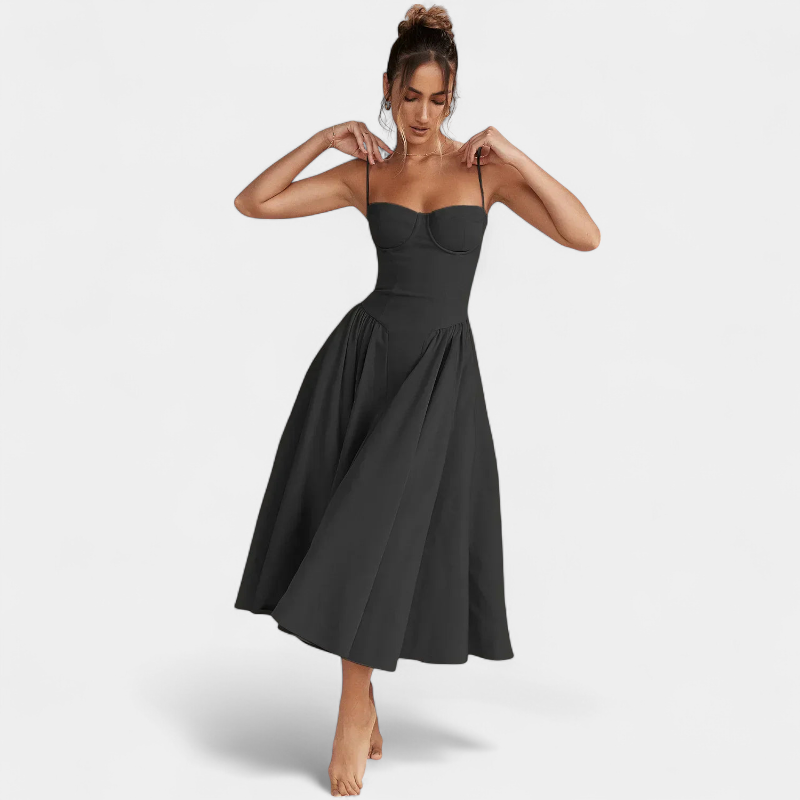 Gleame.-Gleame Jurk - Elegante midi-jurk met smalle bandjes en aansluitend lijfje voor een verfijnde look