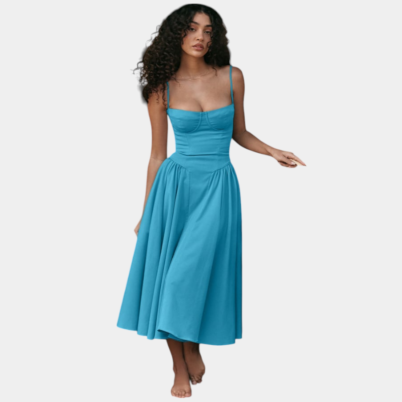 Gleame.-Gleame Jurk - Elegante midi-jurk met smalle bandjes en aansluitend lijfje voor een verfijnde look