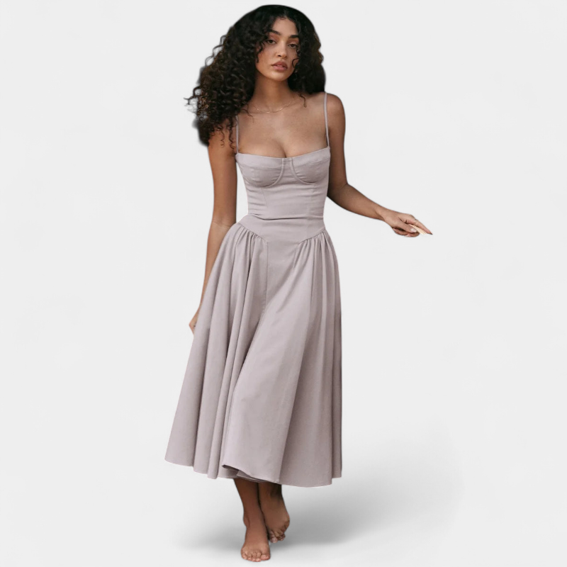 Gleame.-Gleame Jurk - Elegante midi-jurk met smalle bandjes en aansluitend lijfje voor een verfijnde look