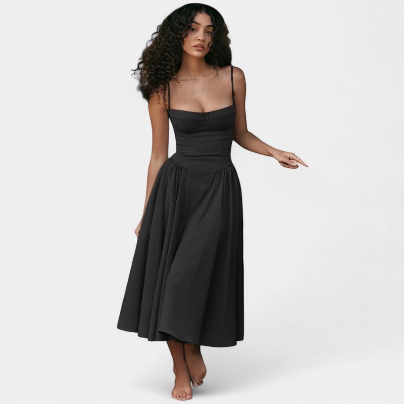 Gleame.-Gleame Jurk - Elegante midi-jurk met smalle bandjes en aansluitend lijfje voor een verfijnde look