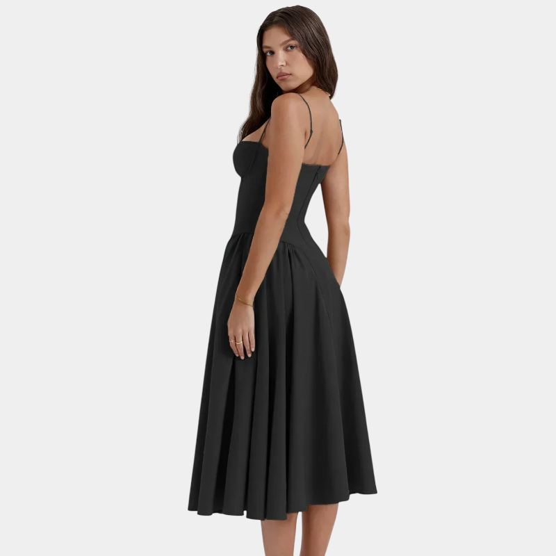 Gleame.-Gleame Jurk - Elegante midi-jurk met smalle bandjes en aansluitend lijfje voor een verfijnde look