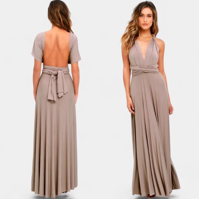 Gleame.-Gleame Jurk - Lange multiway jurk met V-hals en verstelbare bandjes voor een veelzijdige partylook