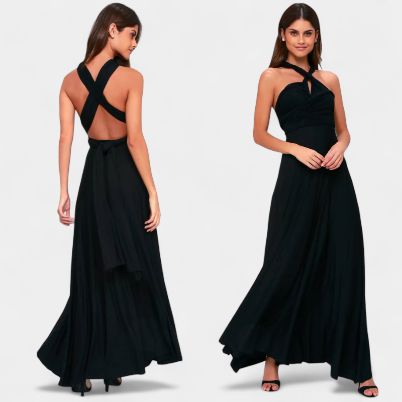 Gleame.-Gleame Jurk - Lange multiway jurk met V-hals en verstelbare bandjes voor een veelzijdige partylook