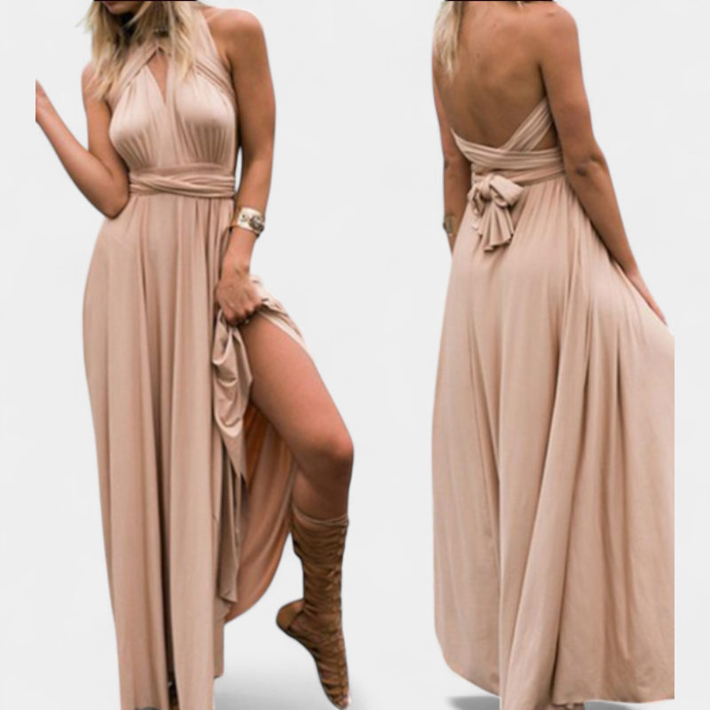 Gleame.-Gleame Jurk - Lange multiway jurk met V-hals en verstelbare bandjes voor een veelzijdige partylook