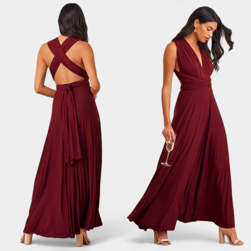 Gleame.-Gleame Jurk - Lange multiway jurk met V-hals en verstelbare bandjes voor een veelzijdige partylook