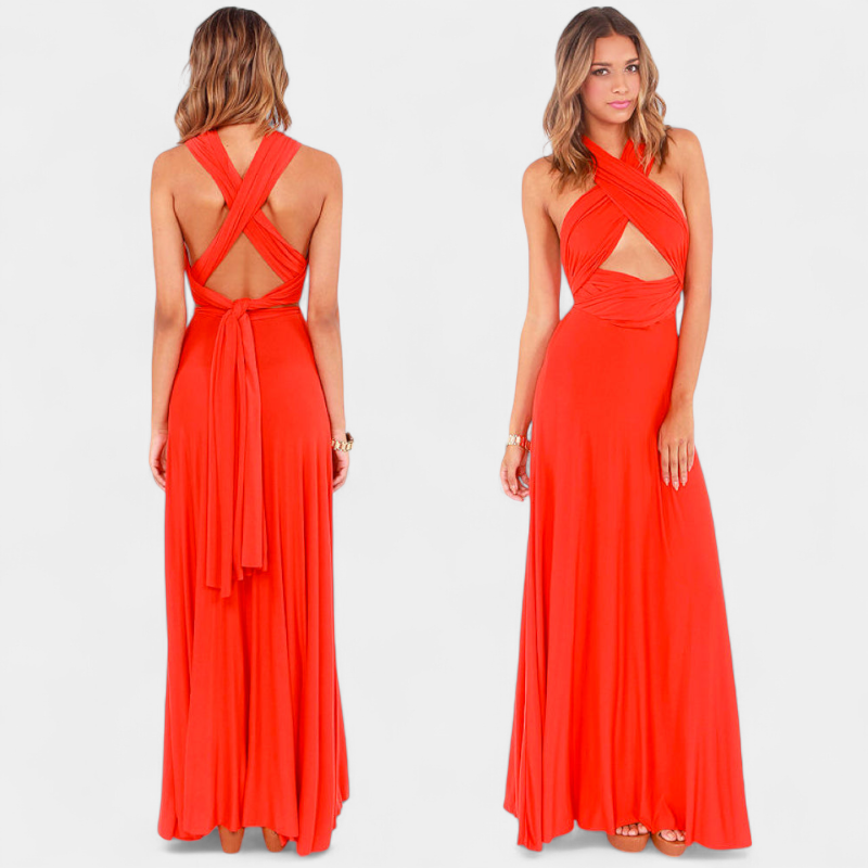 Gleame.-Gleame Jurk - Lange multiway jurk met V-hals en verstelbare bandjes voor een veelzijdige partylook
