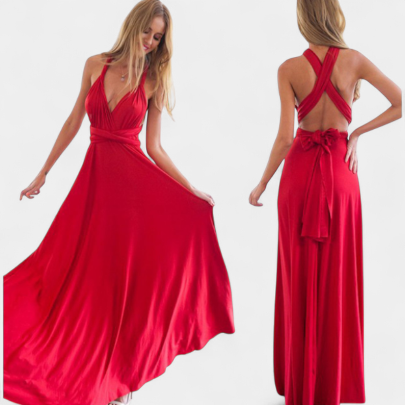 Gleame.-Gleame Jurk - Lange multiway jurk met V-hals en verstelbare bandjes voor een veelzijdige partylook