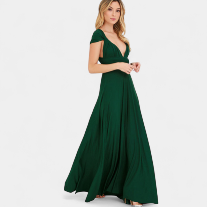 Gleame.-Gleame Jurk - Lange multiway jurk met V-hals en verstelbare bandjes voor een veelzijdige partylook