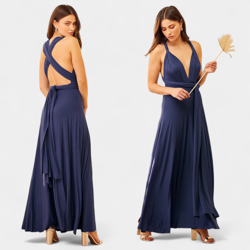Gleame.-Gleame Jurk - Lange multiway jurk met V-hals en verstelbare bandjes voor een veelzijdige partylook