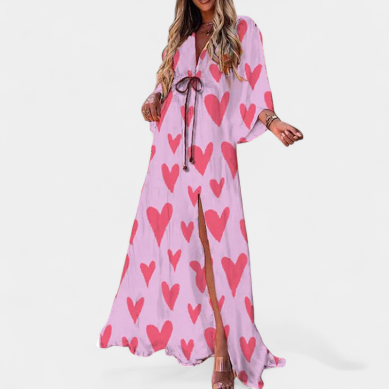 Gleame.-Gleame Jurk - Luchtige maxi-jurk met abstracte print, V-hals en split