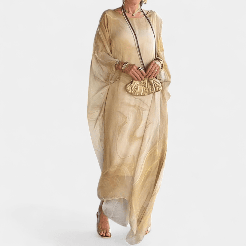 Gleame.-Gleame Jurk - Luchtige maxi-jurk van chiffon met textuurprint en lange mouwen