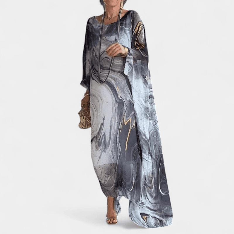 Gleame.-Gleame Jurk - Luchtige maxi-jurk van chiffon met textuurprint en lange mouwen