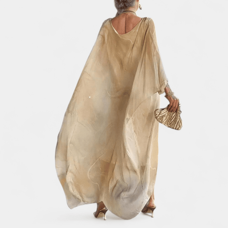 Gleame.-Gleame Jurk - Luchtige maxi-jurk van chiffon met textuurprint en lange mouwen