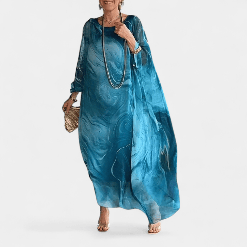 Gleame.-Gleame Jurk - Luchtige maxi-jurk van chiffon met textuurprint en lange mouwen