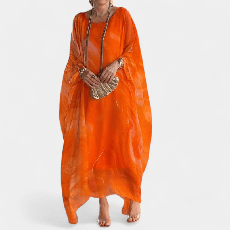 Gleame.-Gleame Jurk - Luchtige maxi-jurk van chiffon met textuurprint en lange mouwen