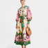 Gleame.-Gleame Jurk - Maxi-jurk met kleurrijke print, strikceintuur en ballonmouwen