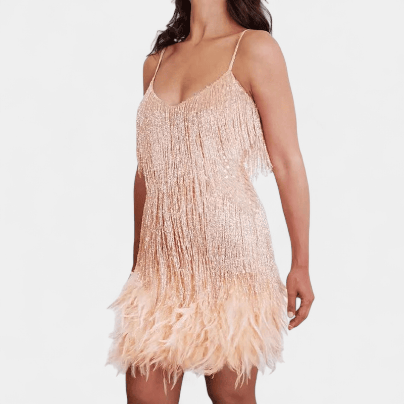 Gleame.-Gleame Jurk - Mouwloze satijnen jurk met diepe V-hals en geplooid detail