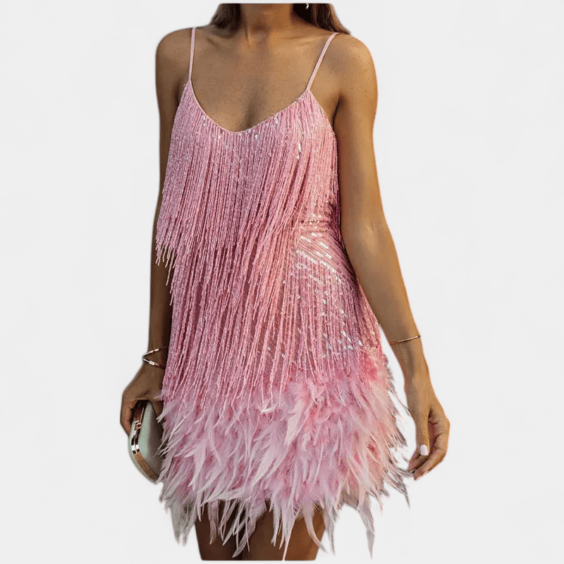 Gleame.-Gleame Jurk - Mouwloze satijnen jurk met diepe V-hals en geplooid detail