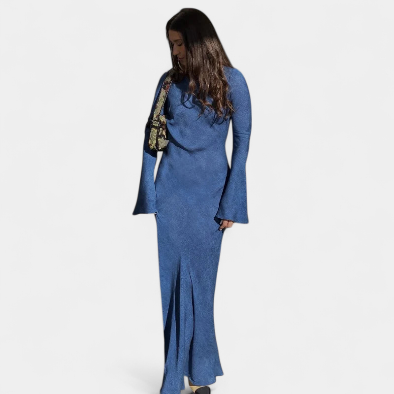 Gleame.-Gleame Jurk - Satijnen maxi-jurk met flared mouwen en elegante aangesloten pasvorm