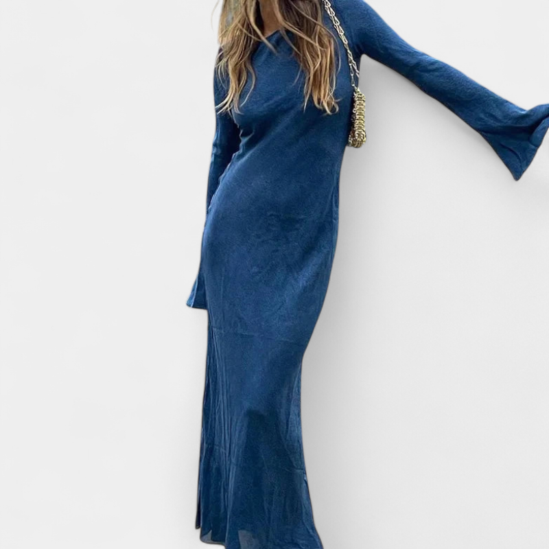 Gleame.-Gleame Jurk - Satijnen maxi-jurk met flared mouwen en elegante aangesloten pasvorm