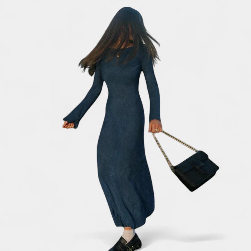 Gleame.-Gleame Jurk - Satijnen maxi-jurk met flared mouwen en elegante aangesloten pasvorm