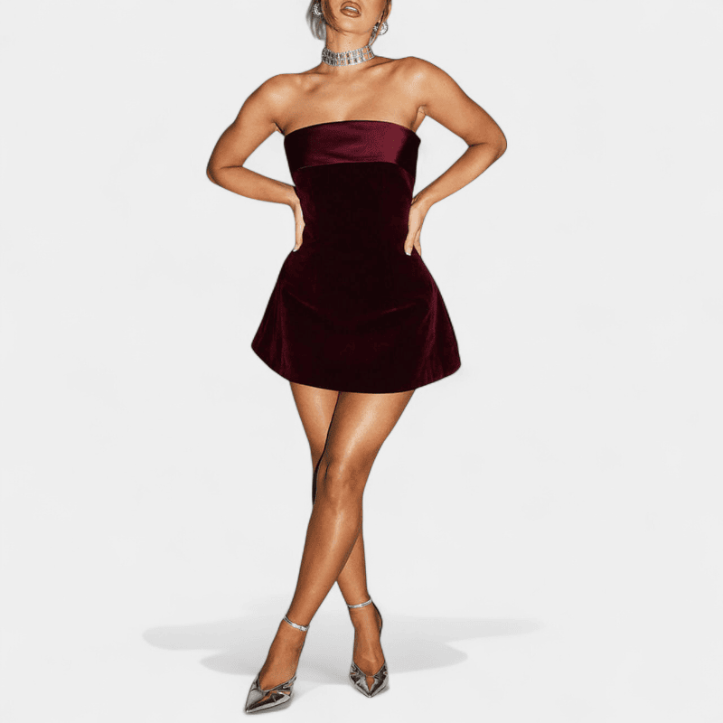 Gleame.-Gleame Jurk - Strapless mini-jurk van fluweel met open rug