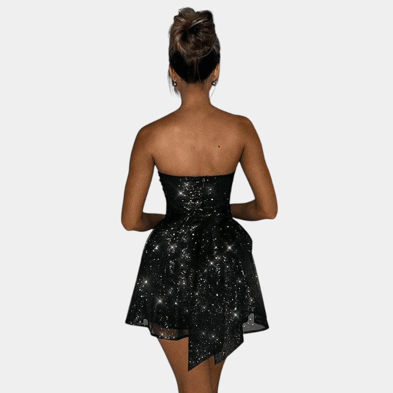 Gleame.-Gleame Jurk - Strapless mini-jurk van mesh met rugdecolleté en zwierige pasvorm