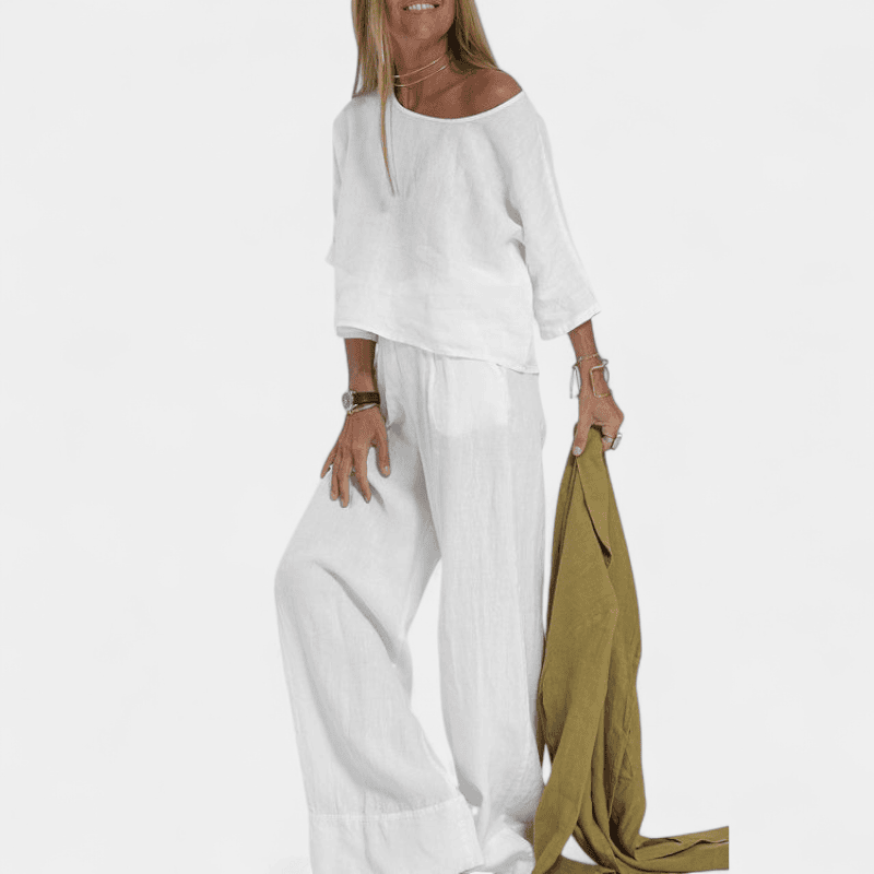 Gleame.-Gleame Set - Katoen-linnen set met korte mouwen en wijde broek