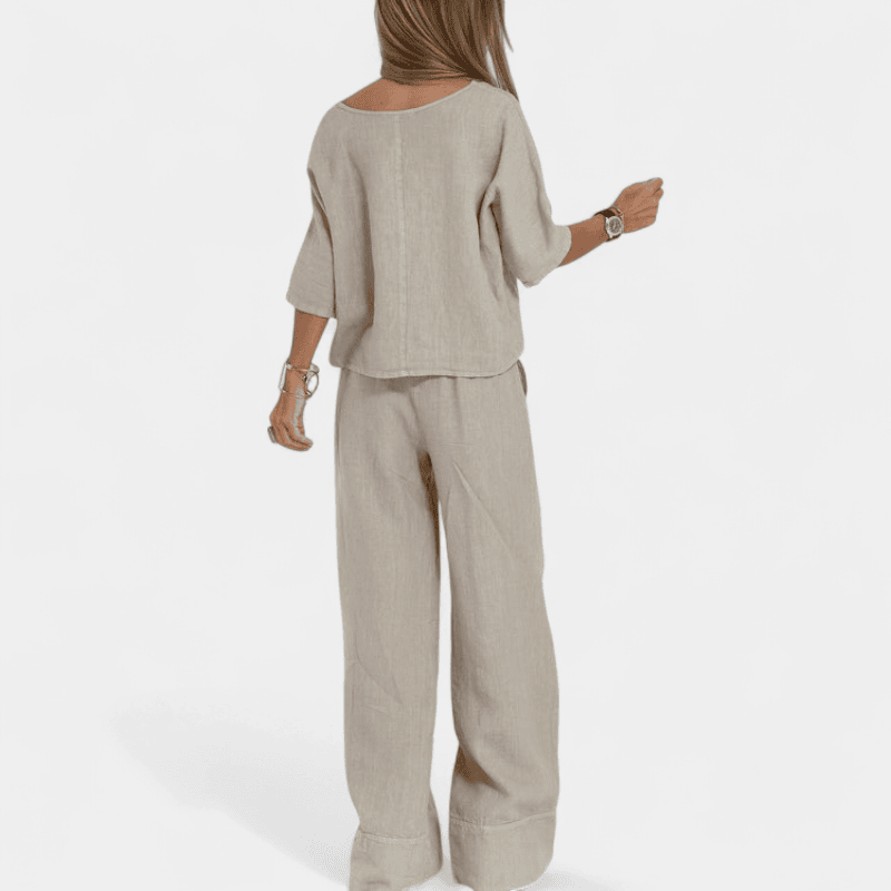 Gleame.-Gleame Set - Katoen-linnen set met korte mouwen en wijde broek