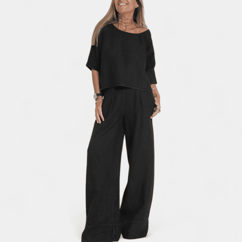 Gleame.-Gleame Set - Katoen-linnen set met korte mouwen en wijde broek