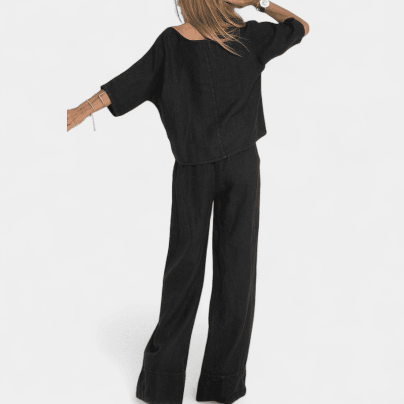 Gleame.-Gleame Set - Katoen-linnen set met korte mouwen en wijde broek