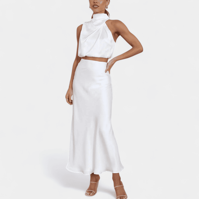 Gleame.-Gleame Set - Satijnen 2-delige set met crop top en lange A-lijn rok voor een elegante look