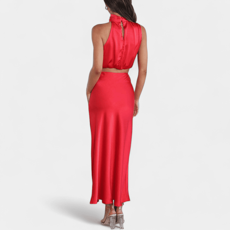 Gleame.-Gleame Set - Satijnen 2-delige set met crop top en lange A-lijn rok voor een elegante look