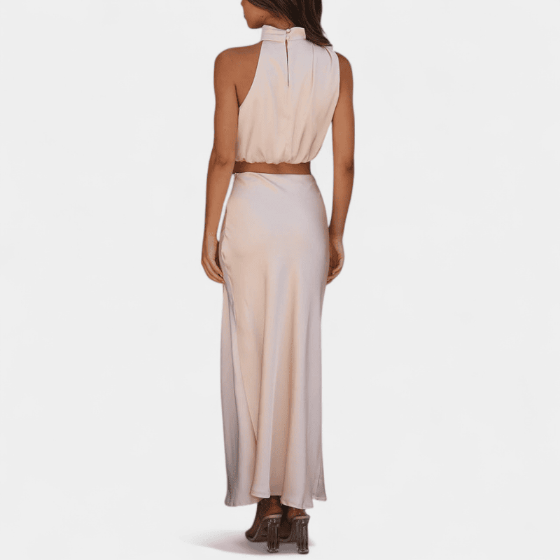 Gleame.-Gleame Set - Satijnen 2-delige set met crop top en lange A-lijn rok voor een elegante look