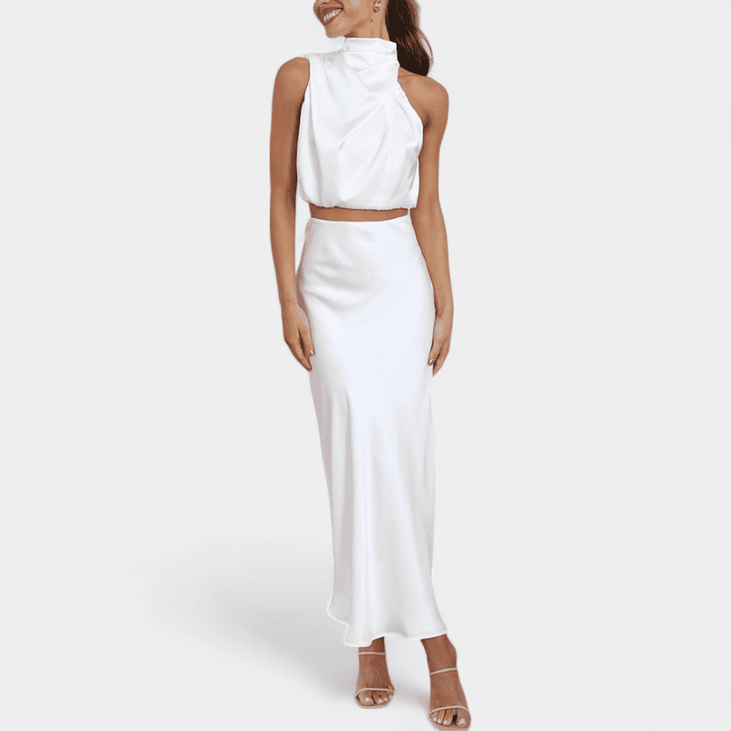 Gleame.-Gleame Set - Satijnen 2-delige set met crop top en lange A-lijn rok voor een elegante look