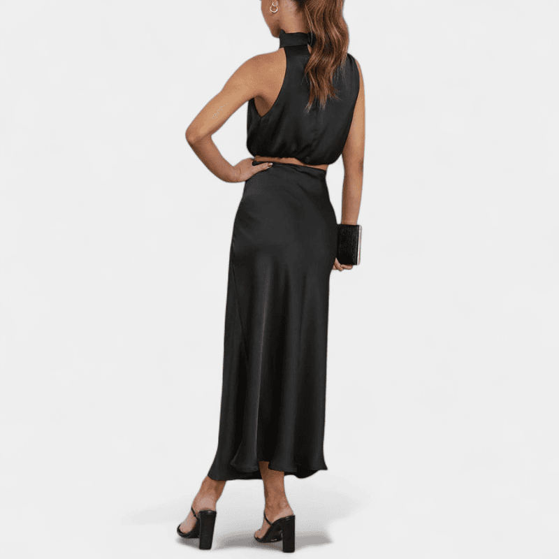 Gleame.-Gleame Set - Satijnen 2-delige set met crop top en lange A-lijn rok voor een elegante look