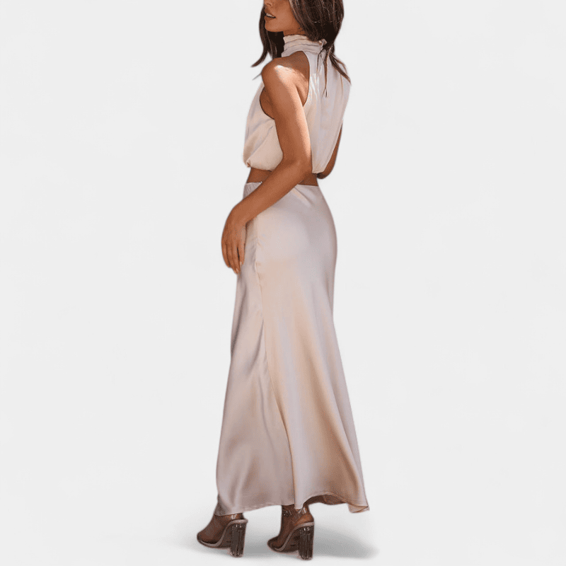 Gleame.-Gleame Set - Satijnen 2-delige set met crop top en lange A-lijn rok voor een elegante look