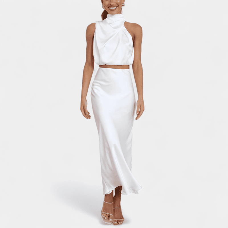 Gleame.-Gleame Set - Satijnen 2-delige set met crop top en lange A-lijn rok voor een elegante look